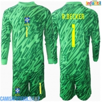 Camisa de time de futebol Brasil Alisson Becker #1 Goleiro Replicas 1º Equipamento Infantil Copa America 2024 Manga Comprida (+ Calças curtas)